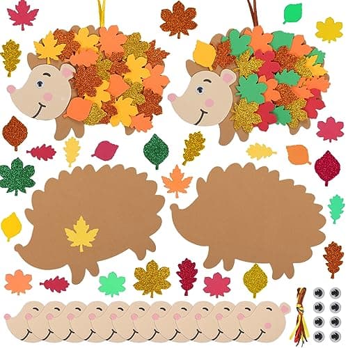 Fennoral 12 Pack Hedgehog Crafts for Kids Make You Hedgehog Foam Stickers DIY Autumn Art and Craft for Boys Girls Party Supply Art Activities Birthday Gifts Fall Thanksgiving Decoration