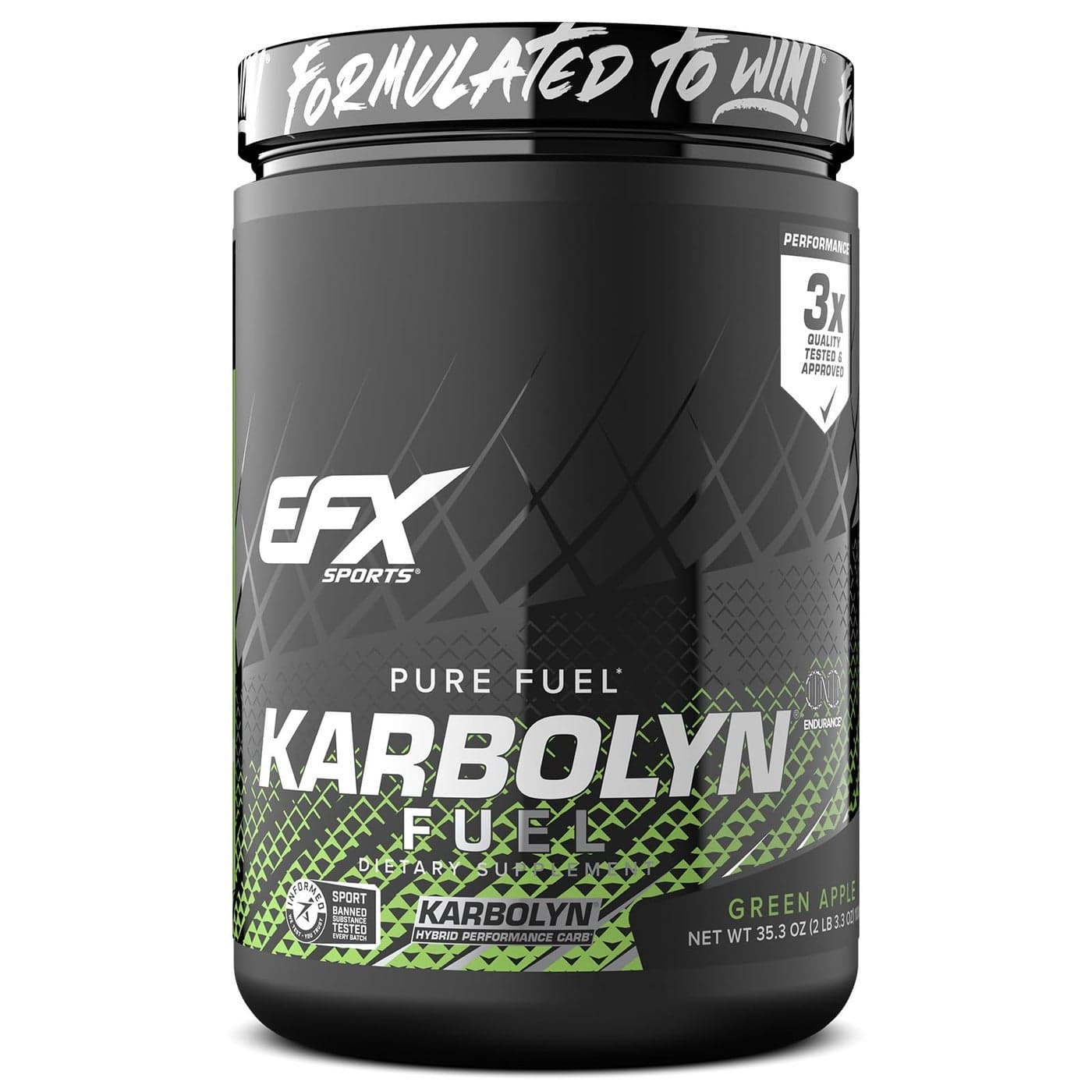 EFX Sports Karbolyn Fuel FastAbsorbing Carbohydrate Powder Carb Load Sustained Energy Quick Recovery Stimulant Free 18 Servings Green Apple