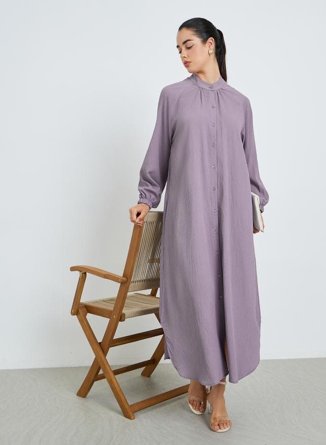 Women Purple Buttoned A-Line Crepe Jalabiya