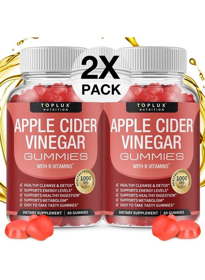 Apple Cider Vinegar Gummies - 1000mg ACV with B12, Beet Root, Pomegranate for Immune System, Detox & Cleanse, Gummy Alternative to Apple Cider Vinegar Capsules, for Men Women 2X Pack