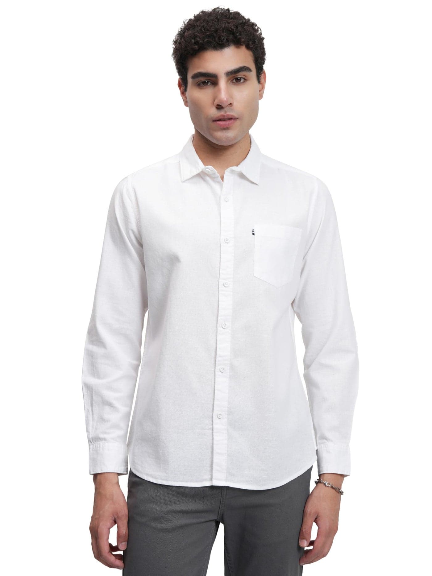 Highlander Men's Slim Fit Full Sleeves Shirt | Sharp & Tailored | A Polished Look with Subtle Charm White