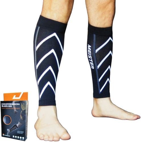 Meister Graduated 20-25mmHg Compression Running Leg Sleeves for Shin Splints (Pair) - Black - Medium