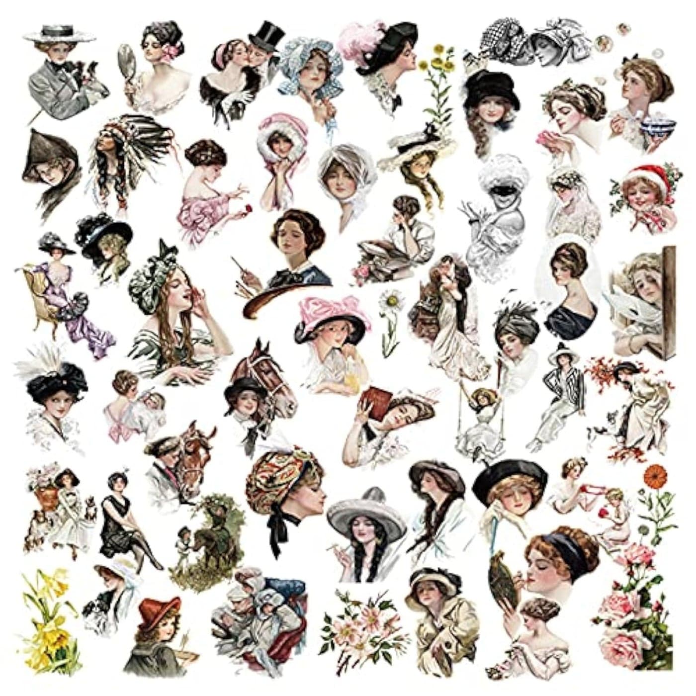 CATaireen 56pcs Travel Scrapbook Vintage Paper Stickers Decoupage Add On Items Embellishments Chipboard Mixed Media Supplies Card Stock Paper