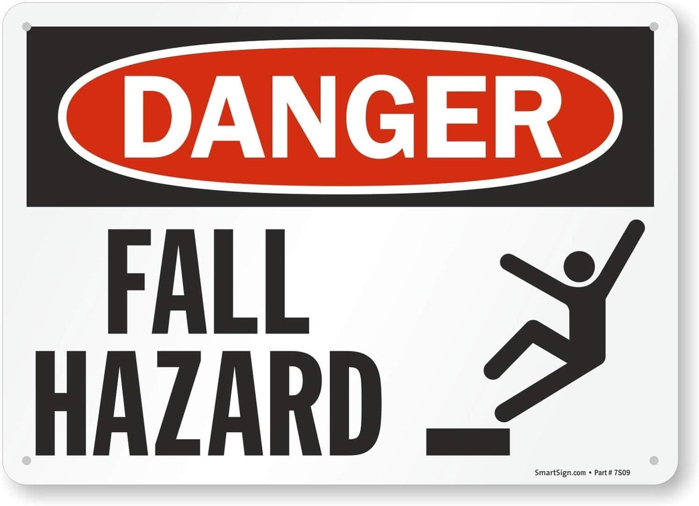 SmartSign U92104NP_10x14 Danger Fall Hazard Sign 10 x 14 Plastic BlackRed on White