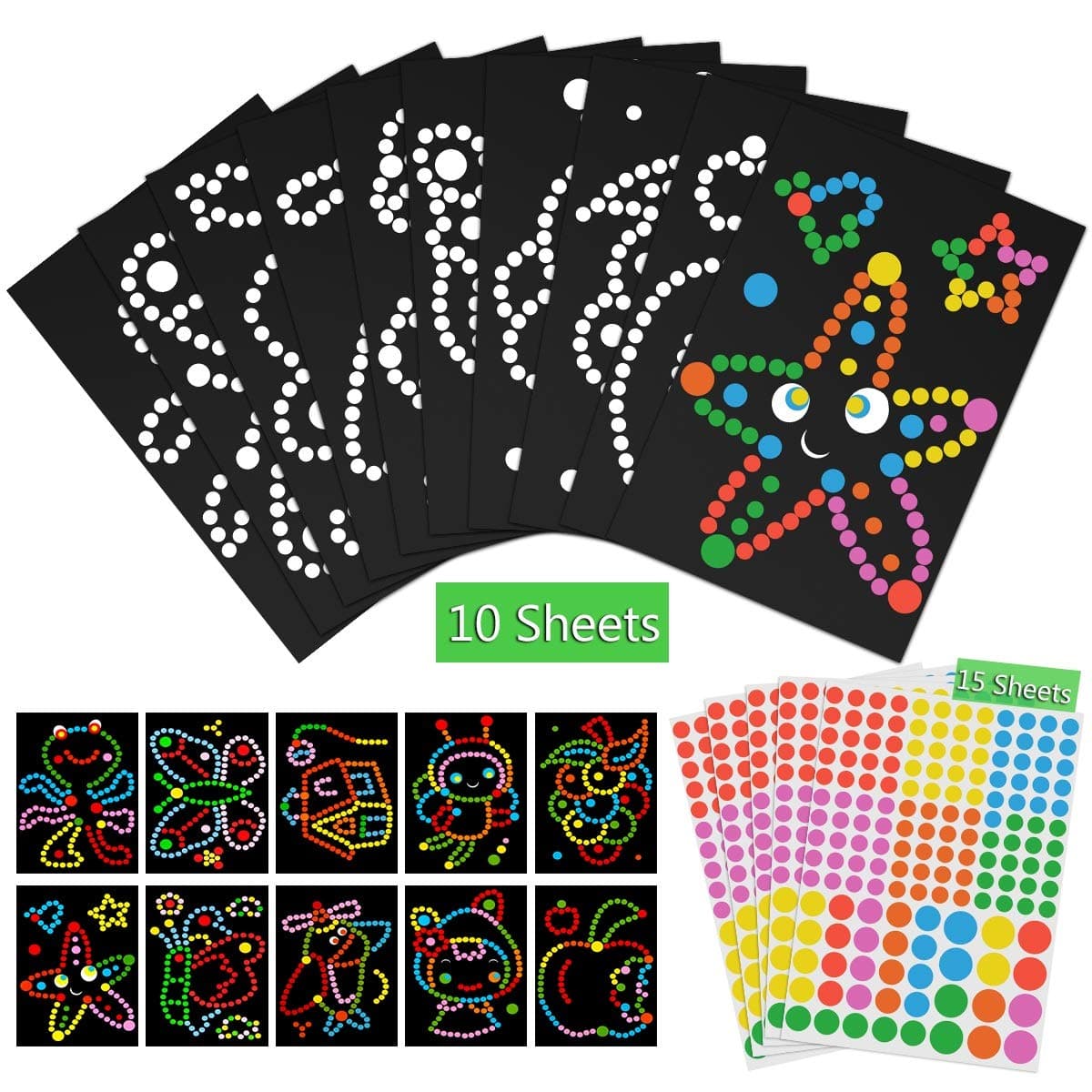 MELLIEX 10 Sheets Dotty Sticker Art Dotty Art Picture Decoration Stickers for Kids Arts and Crafts
