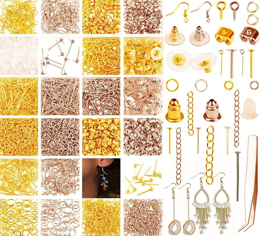 DIY Crafts 600 Grm, Dull Silver, Earring Making Kit Jewelry Makes Supplies with Earring Post Jump Rings Earring Back Tweezers Jump Ring Opener for Earring Jewelry DI(600 Grm, Dull Silver)