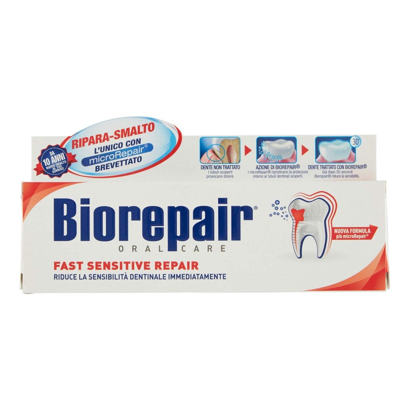 Biorepair Fast Sensitive Repair Toothpaste with microRepair New Formula 25 Fluid Ounce 75ml Tube Italian Import