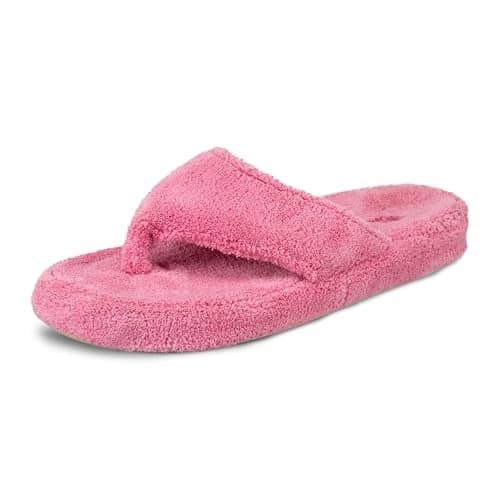 Acorn Womens Spa Thong Slippers with Cloud Contour Comfort Arch Support and Plush Fluffy Terry Lining Perfect for Beach Camping Poolside or Bathroom Wear Azalea 8 9