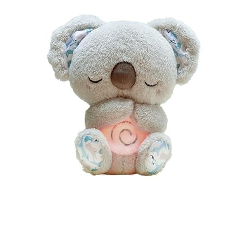 QFCST Relief Koala Breathing Stuffed Toy Anxiety Relief Plush Breathing Animal Sleeping Koala Plush Breathing with Musical Lights Rhythmic Breathing Motion