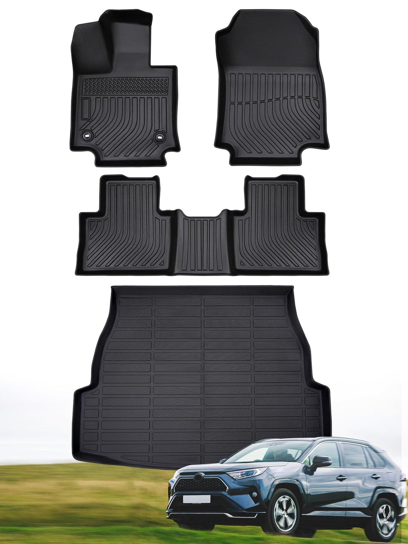 All Weather Rubber Floor Mats Custom Fit for Toyota Rav4 2025 2024 2023 2022 2021 2020 2019 (Not for Hybrid or Prime), Trunk Mats & Cargo Liner for Front Rear Backseat, Black Accessories for Rav 4