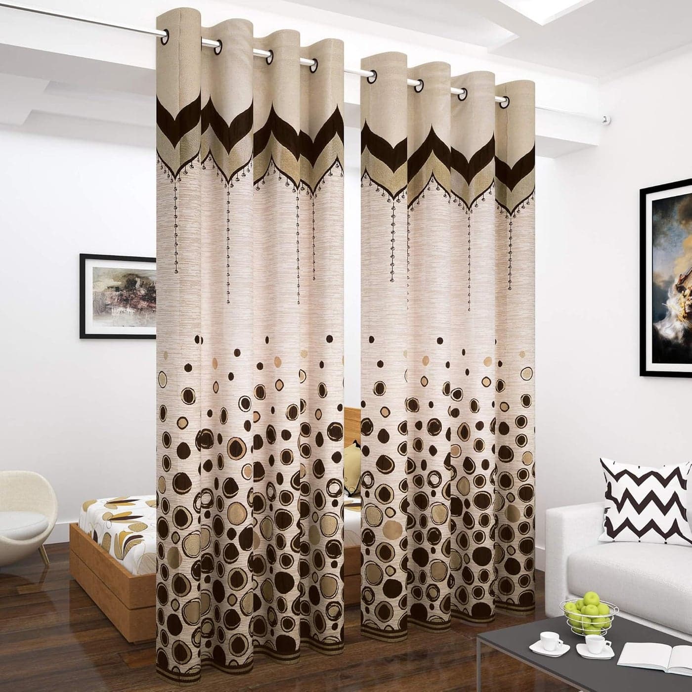 Story@Home Jacquard Long Door Curtain 9 feet Set of 4 for Living Room Bedroom Kitchen, (108"X46"), Brown