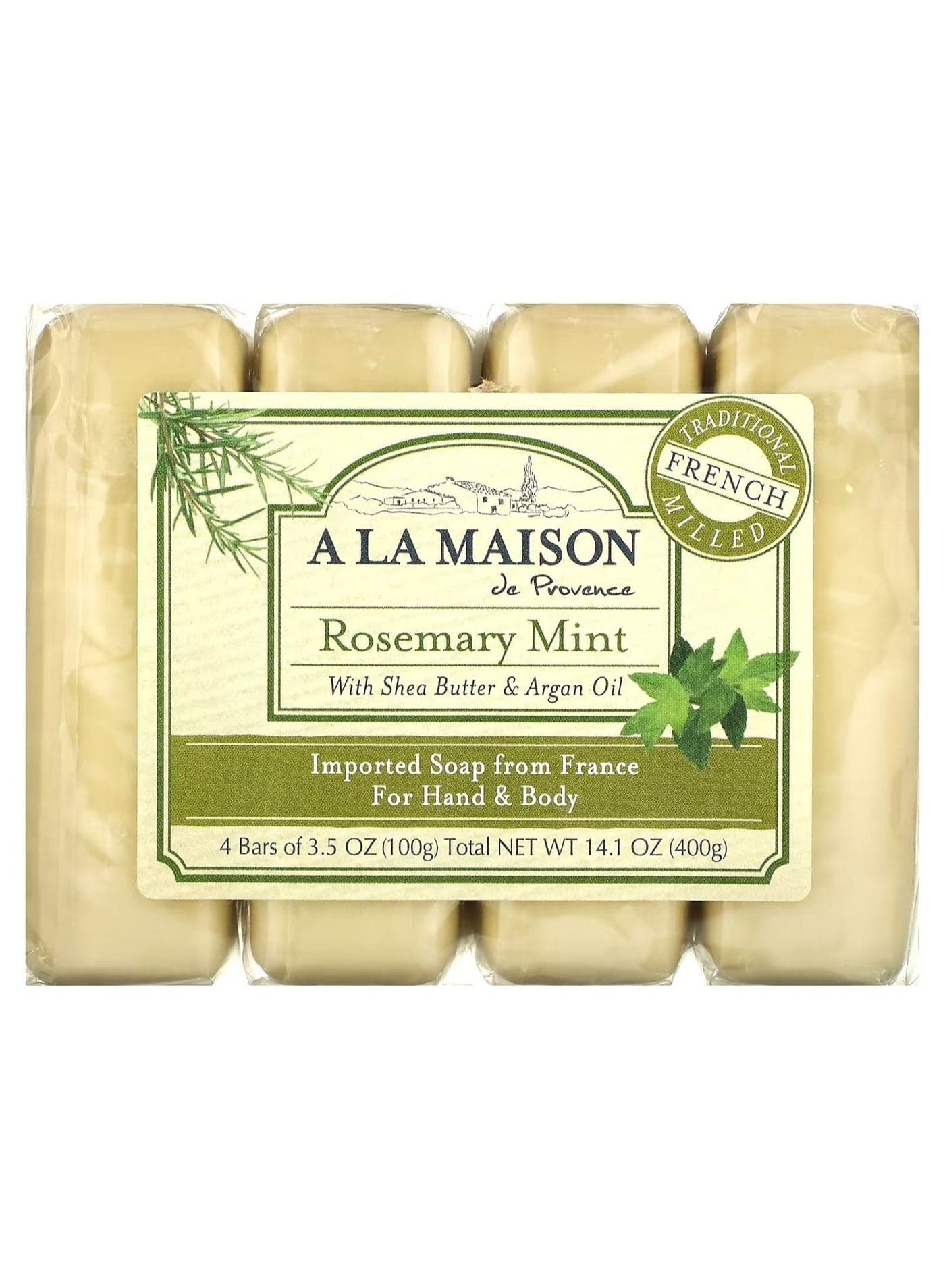 Body Bar Soap Rosemary Mint 4 Bars 3.5 oz 100 g Each