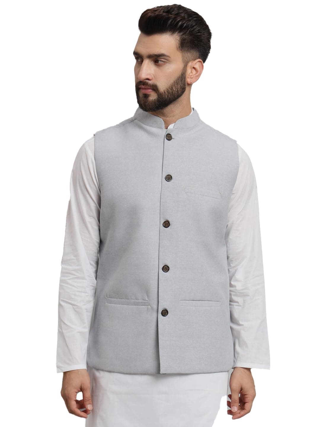 LATEST CHIKAN Men's Traditional Cotton Solid Nehru Jacket/Waistcoat -SADRI-LB-GY-36