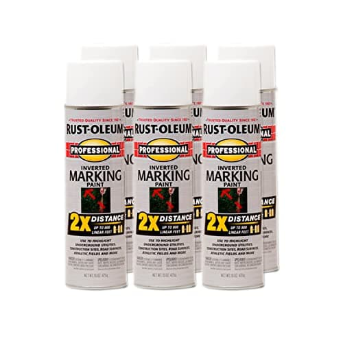 Rust-Oleum 266593-6PK Professional 2X Distance Inverted Marking Spray Paint, 15 oz, White, 6 Pack
