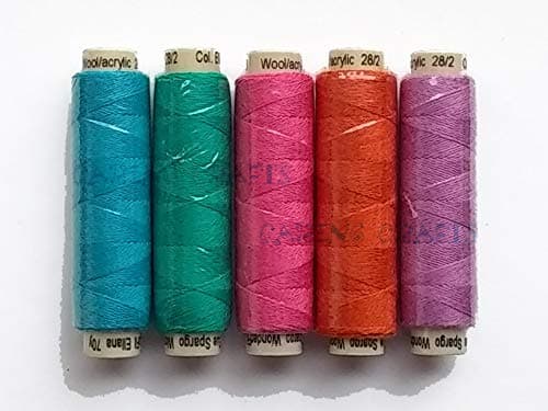 Sue Spargo Ellana Wool Blend Thread for Embroidery Five 70Yard Spools Matches The Flower Colorway 3 Wool Applique Pack