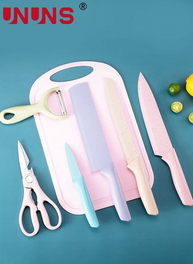 7-Piece Knife And Cutting Board Set,Non-Stick Blades With High-Graden Stainless Steel Kitchen Knives Sets,Chef Knives For Home,Camping,Hiking,Travel,Picnicking And BBQ
