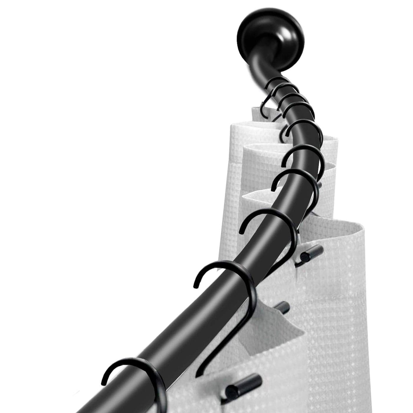 Curved Shower Rod Adjustable 112180cm Telescopic Shower Curtain Pole Extensible Shower Rail Including Fittings Black