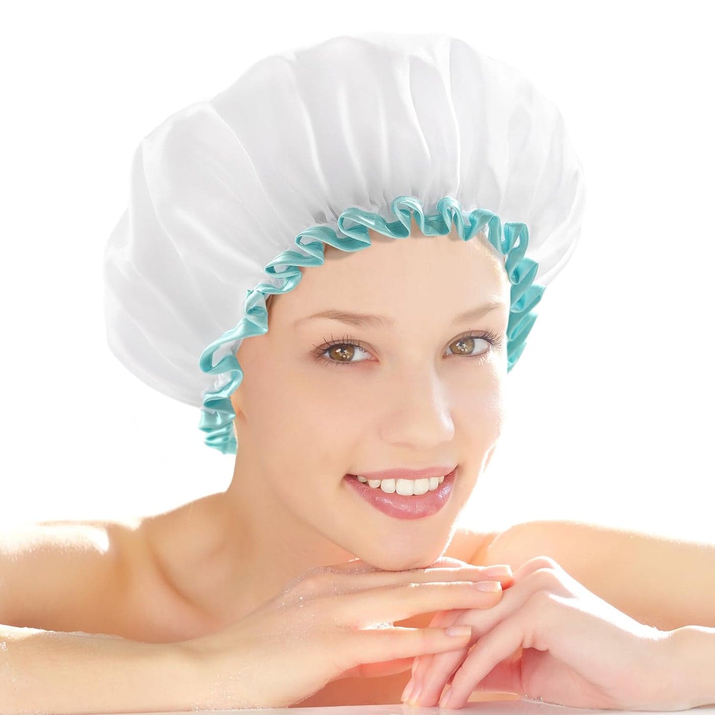 mikimini White Shower Cap for Long Hair 1 Pack 12 inch large sizeWaterproof Washable Hair Caps for Women and Girls Super Cute and Extra Large