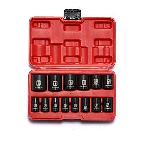 MIXPOWER 14 Pieces 1/2-Inch Drive Shallow Impact Socket Set, 3/8-Inch to 1-1/4 Inch, CR-V, SAE, 6 Point, Shallow, 14 Pieces 1/2" Dr. Shallow Socket