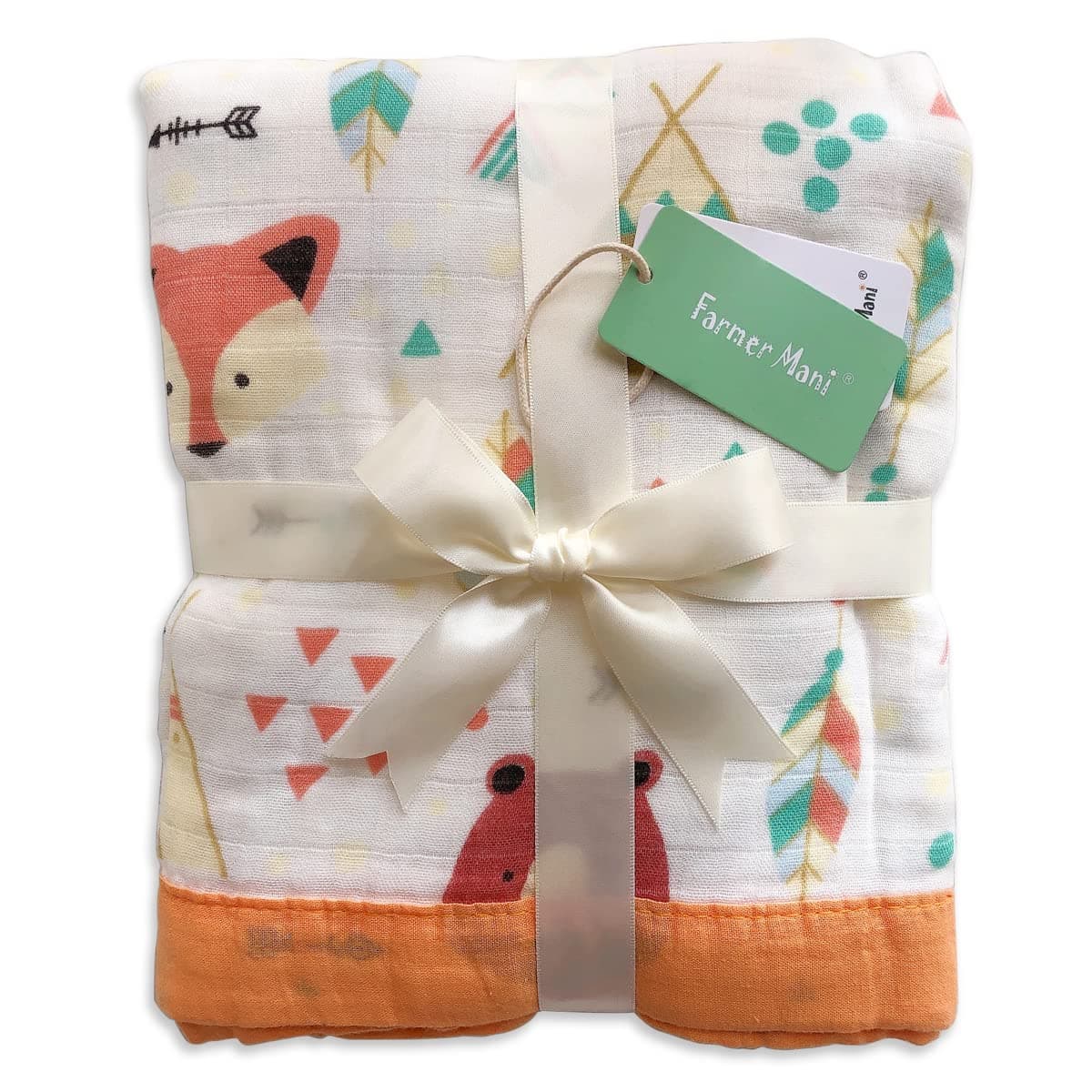 Muslin Soft Swaddle Blanket Baby Blankets for Boys Girls Toddler Multiple Layer Swaddle Wrap Practical Size 43 X 45 inchs Fox Bear