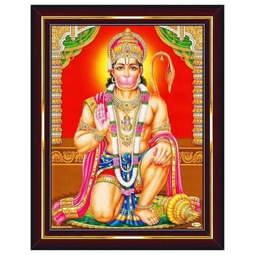 Pavan Photo Laminations Lord Hanuman Ji Hanumanji Jai Bajrangbali Wall Painting Framed Home Decor (Wood,Acrylic,Brown,Small Size,6x8 Inch) B756S