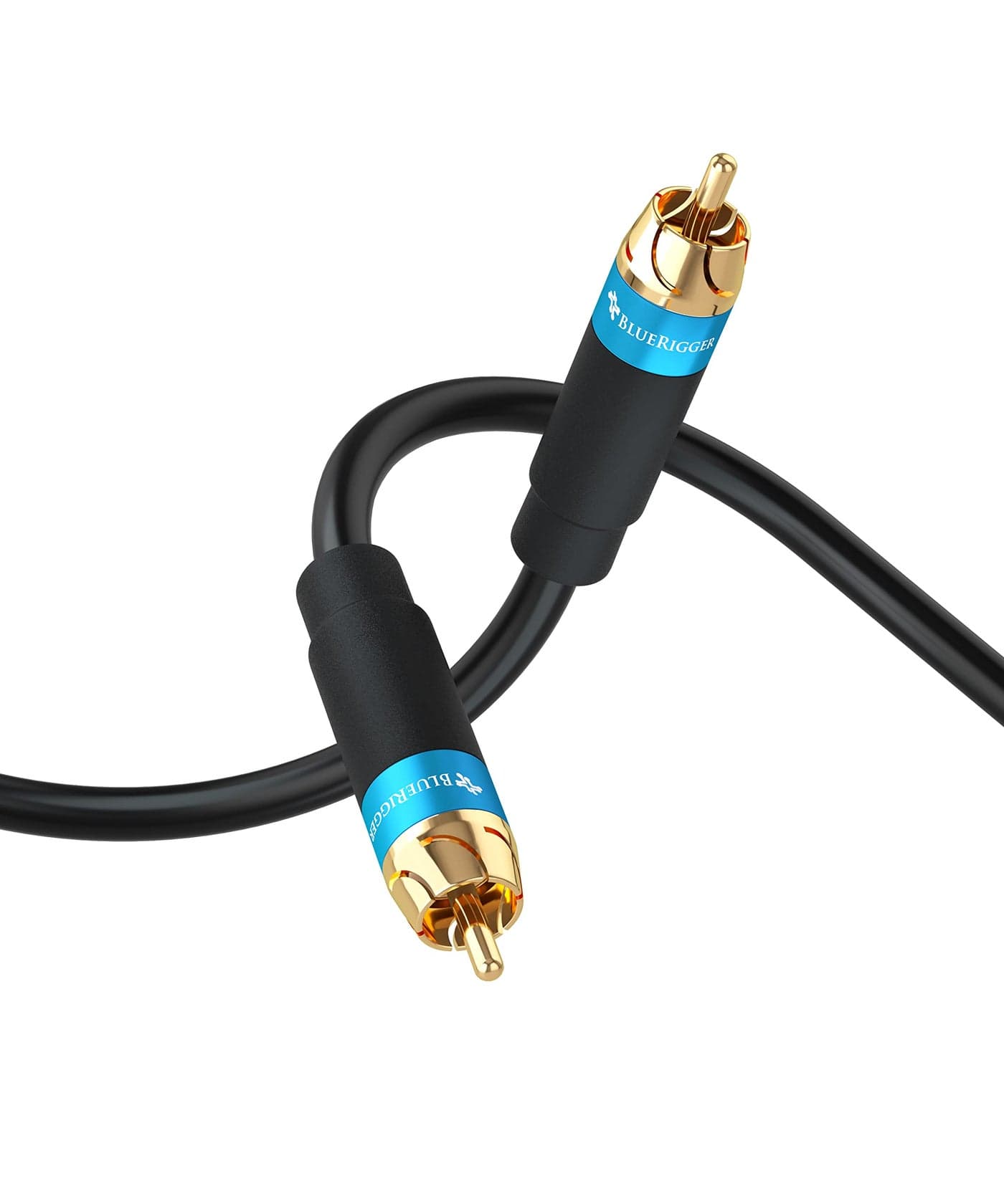 BlueRigger RCA Audio Subwoofer Cable (50FT, Dual Shielded, Gold Plated RCA Connectors) – for Subwoofer, Amplifier, Home Theater