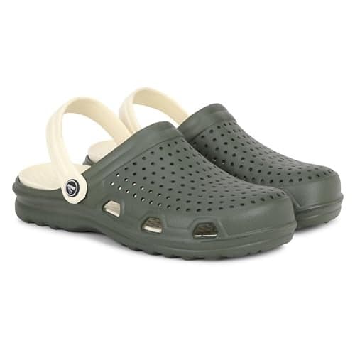Aqualite AL-636 Anti Slip Clogs for Man with EVA Material | Slip-On, No Heel and Quick Dry | Lightweight Casual Multipurpose EVA Clogs for Men, Boys & Outdoor Footwear Olive Cream Size-6