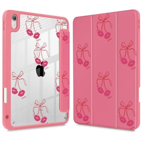 Tuiklol Case for iPad 11 inch (A16 Chip) 2025 Gen 11th / iPad 10.9 inch 2022 10th Gen, Buit in Pencil Holder with Shockproof Cover Clear Transparent Back Shell Auto Wake/Sleep, Cherry-Kisses