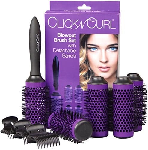 Click n Curl Blowout Brush Set of (5) Barrels + Universal Handle | Round Brush Set for Blowouts | Hairstyling Beauty Tools | (Medium) Purple