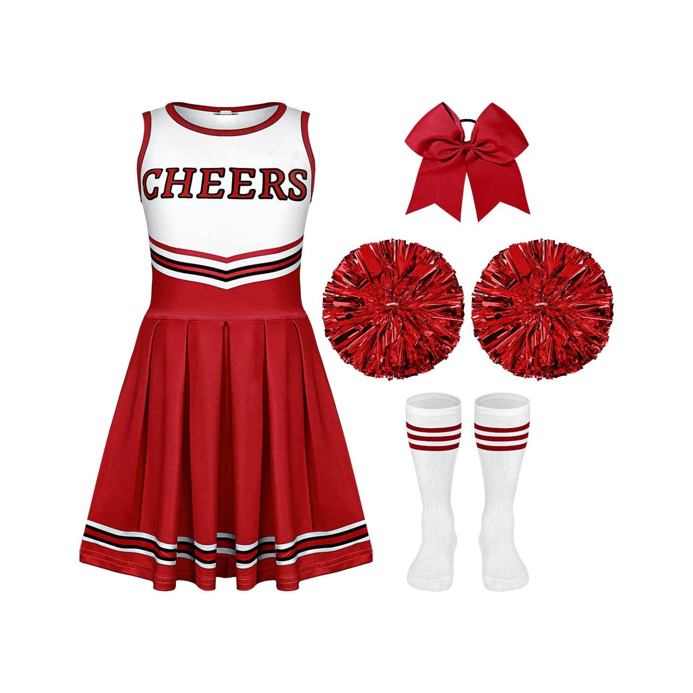 4 Pcs Girls Halloween Cheerleader Costume Outfit Set Fancy Dress for Kids Halloween Birthday Party 9 to 10 Years Old