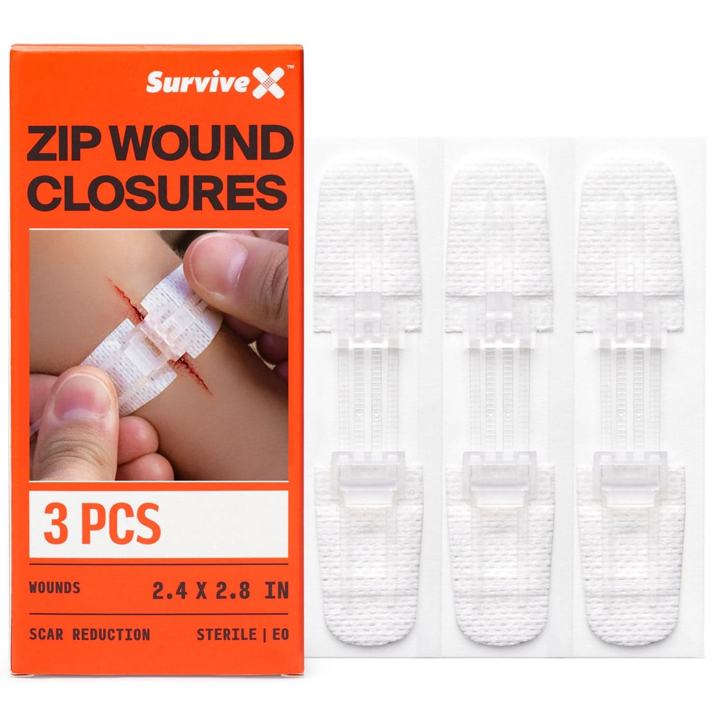 SurviveX Zip Stitch Wound Closure Strips Repair Wounds Without Stitches Zipstitch Sutures Laceration Closures FSA HSA Approved 3 PCS