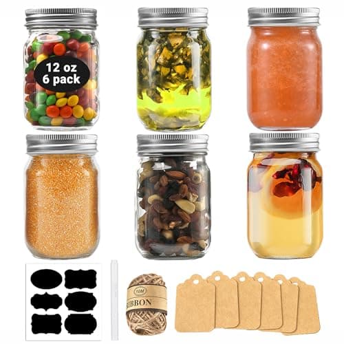 Rainforce Mason Jars 12 oz Regular Mouth 6 Pack – 12 oz Glass Jars with Silver Lids for Canning, Honey, Spices, Candle Making, Pint Storage & Meal Prep – Frascos De Vidrio Con Tapa