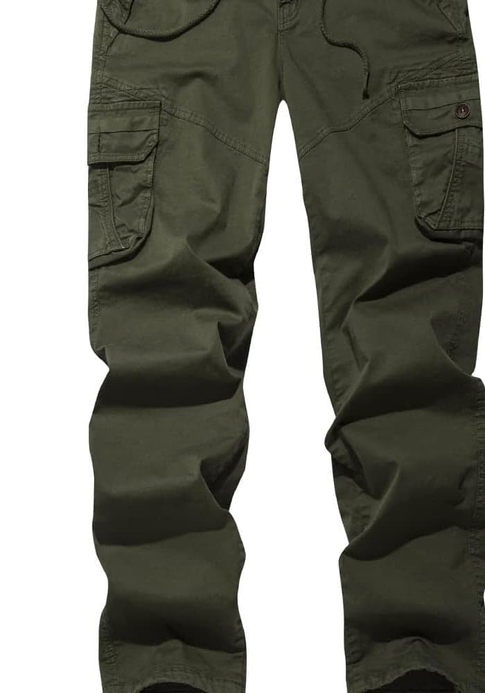 FOURSTEEDS Women's Mid Rise Drawstring Elastic Waist Multi-Pocket Cargo Pants - Army Green