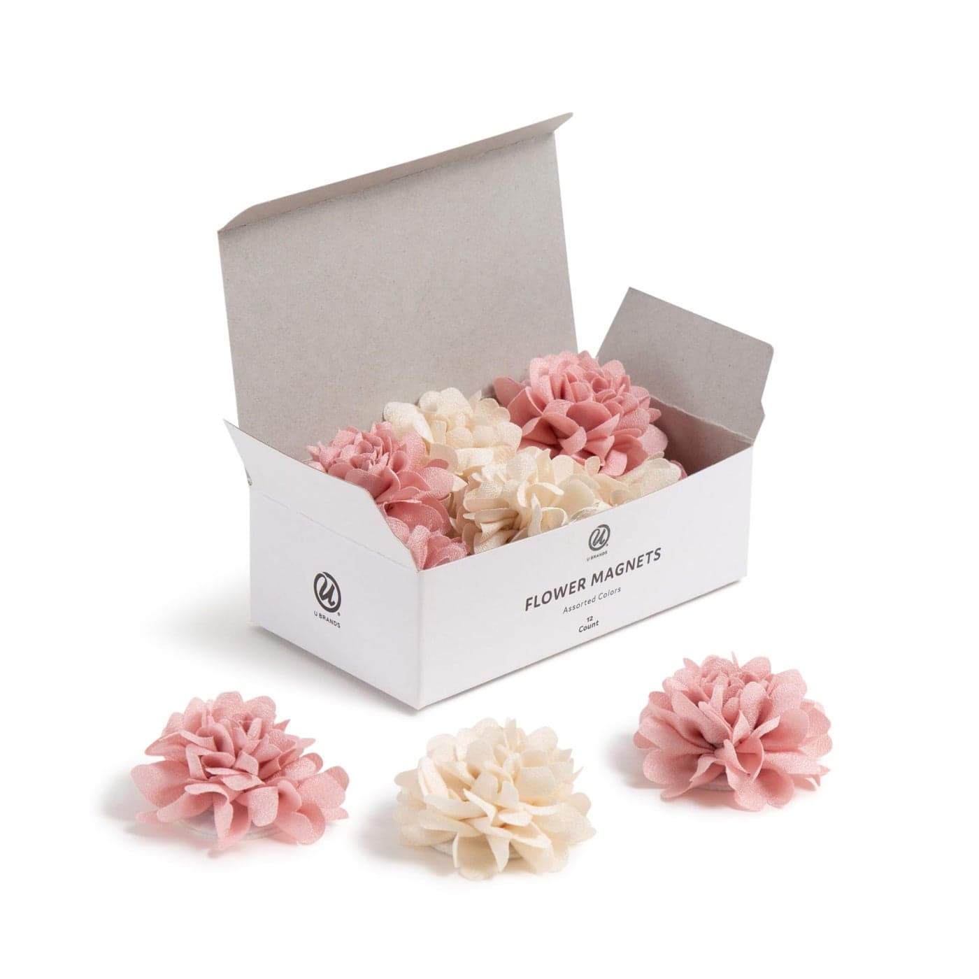 U Brands Mini Flower Fashion Small Magnet Set Pink and Cream 12 Count Office Supplies for Classroom or Office Decor Cute Magnets for Whiteboard