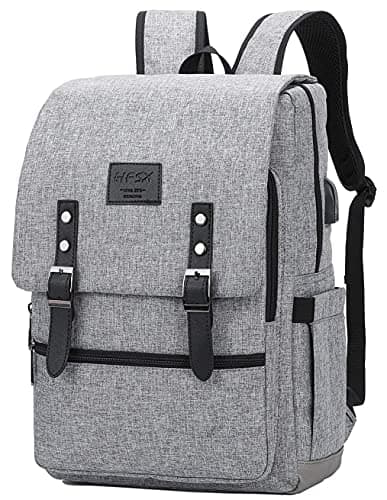HFSX Vintage Backpack Anti Theft Laptop Backpack Men Women Business Travel Computer Backpack College Bookbag Stylish Water Resistant Vintage Backpack with USB Port Fits 15.6 Inch Laptop Grey