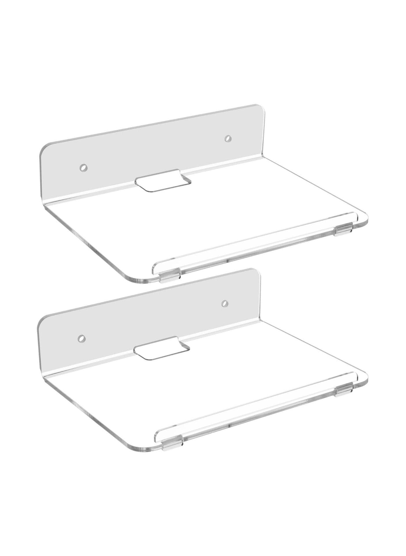 Set of 2 Acrylic Floating Wall Shelves Hanging Shelves, Adhesive Wall Display Shelf Stand for Plant Pot, Speaker, Security Camera, Figures in Office and Home, 8 x 6 Inch