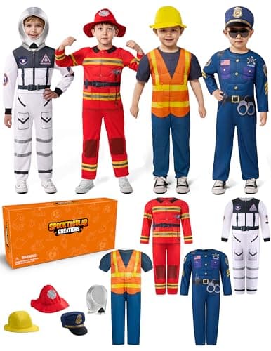 Spooktacular Creations Boys DressUp Costumes 8In1 Career RolePlay SetAstronautPolicemanFirefighterConstruction Muscle Costumes for Toddler Halloween Christmas Birthday Gifts Small 57 yrs