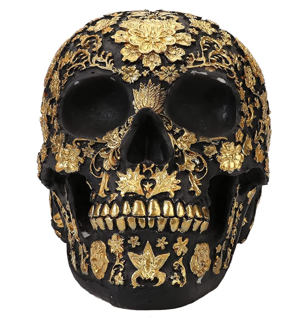 CUZOKOLA Gold Skull Decor Resin Halloween Skull Head Sculpture Money Saver Box Tabletop Decor Gold