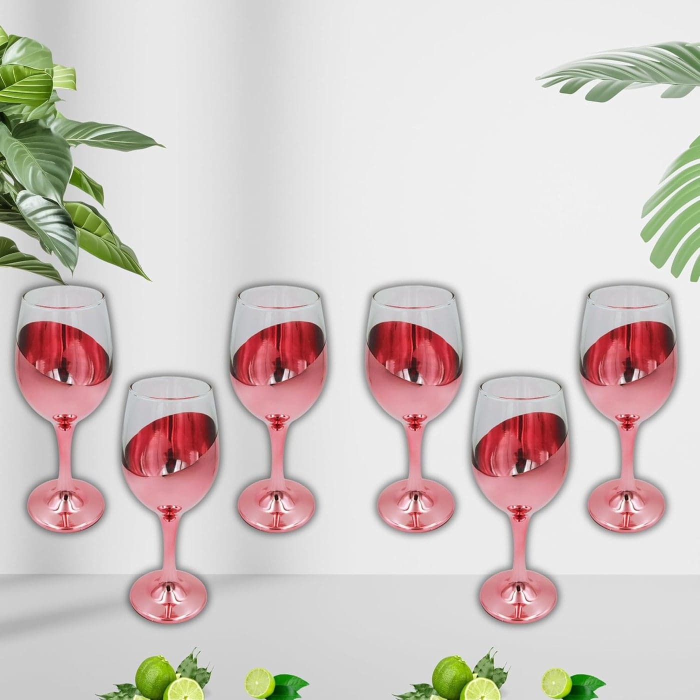 FALKOR Luxury Glassware 330 ML Rose Gold Colour Plated Long stemmed Sparkling ChampagneWine Glasses for White or Red Wine Set of 6 for a Party Gifting or Even Display at Your bar of Home