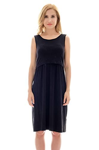 Bearsland Women's Sleeveless Maternity Dress Nursing Breastfeeding Dress with Pockets,Black,s