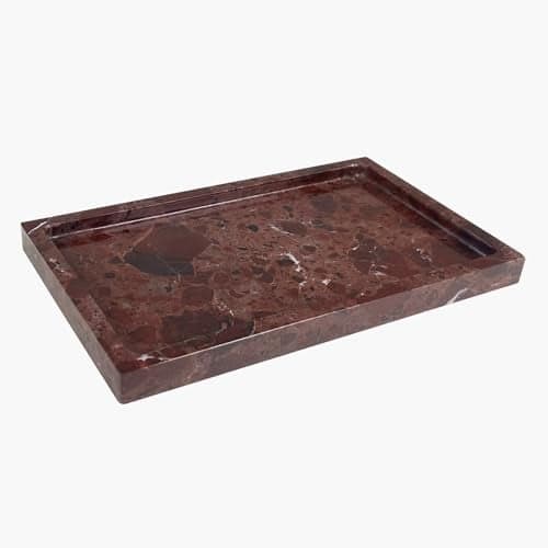 OAIQNUJ Natural Red Marble Vanity Tray, 9.8"x5.9" Genuine Marble Tray for Bathroom/Kitchen/Dresser (Rosso Levanto)