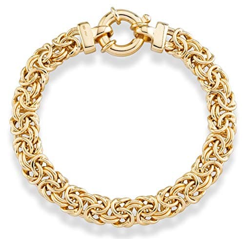 Miabella Italian 925 Sterling Silver, 18Kt Gold Plated 9mm Byzantine Bracelet for Women, Handmade in Italy (YG, Length 7.5 Inches)