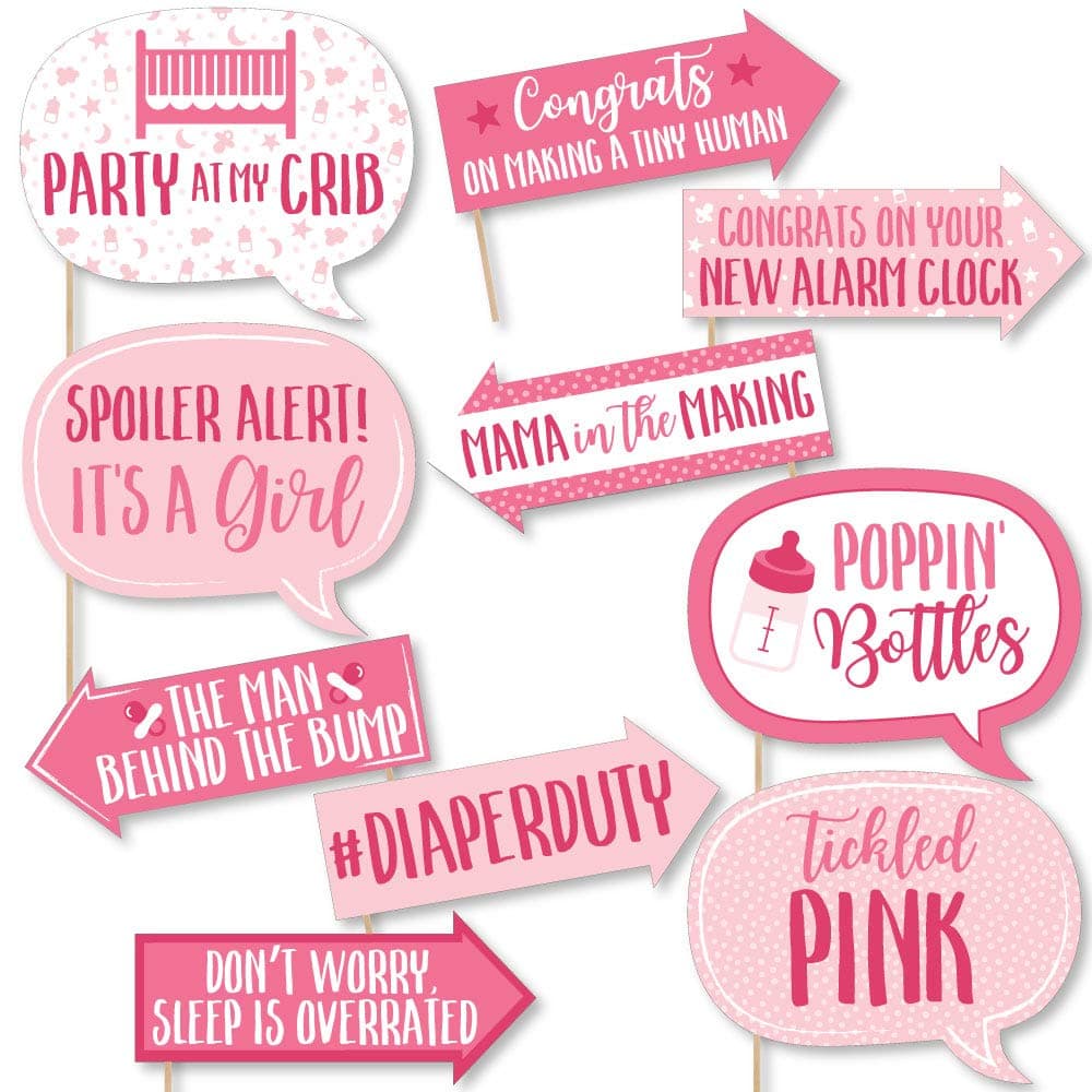 Big Dot of Happiness Funny Its a Girl Pink Baby Shower Photo Booth Kit 10 Piece