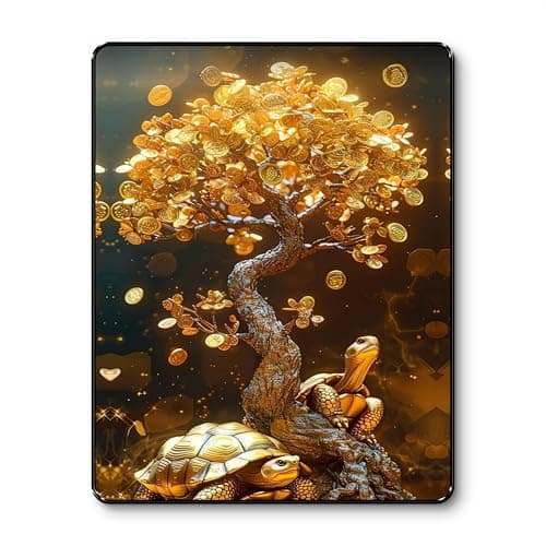 SAF Golden Money Tree Tortoise Wall Art Black Framed Sparkle Laminated Painting for Wealth & Prosperity Vastu Decor | Luxury Positive Energy Poster for Home Office (14 Inch x 11 Inch) K-36108