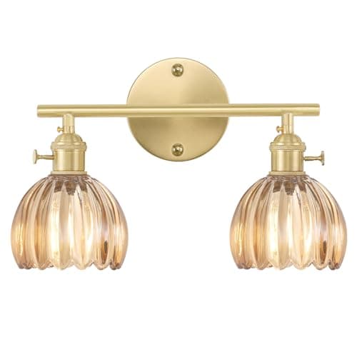 Shenmoyl Bathroom Light Fixtures 2Light Brass Vanity wall Light Over Mirror with Amber Tulip Glass Shade for Bedroom Living Room Bulb Not Included