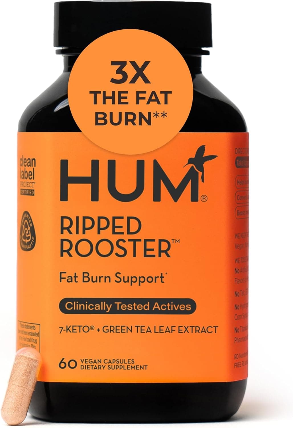 HUM Ripped Rooster Natural Green Tea Supplement to Boost Metabolism Control Cravings Burn Fat Support a Healthy Diet Weight Management 60Count