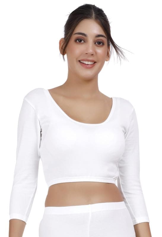 Selfcare Women Solid Polycotton Lycra Round Neck 3/4 Sleeve White Thermal Top (SW0595-XL)