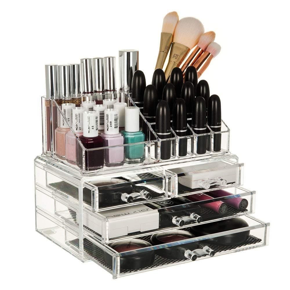 JRM S Cosmetics Makeup Jewellery Lipstick Storage Organiser Holder Box Drawer16PartPlastic Black