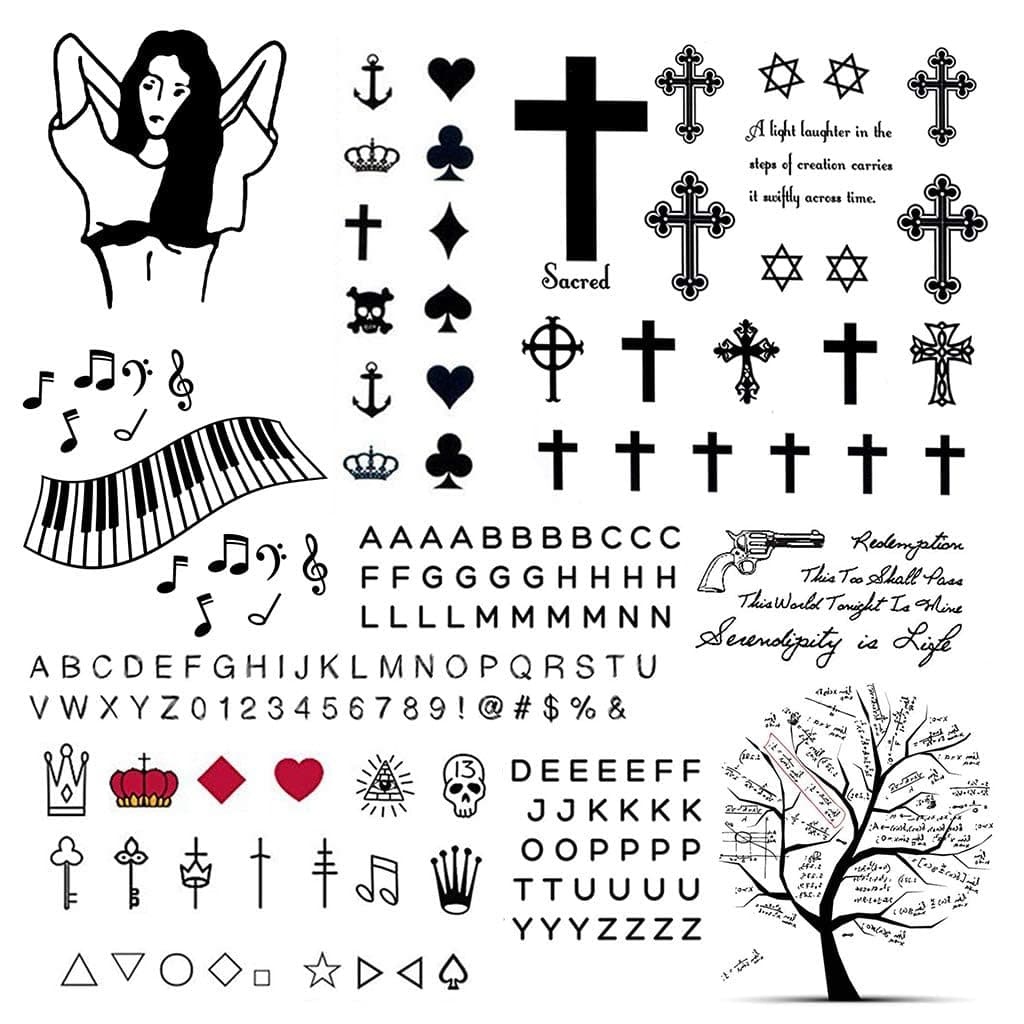 CARGEN Minimalist Realistic Temporary Tattoos 2 Sheets 160 PCS Alphabet Letter Literature Script Cross Crown Temporary Tattoos Fake Tattoos Great for Adults Women Men Kids on Fingers