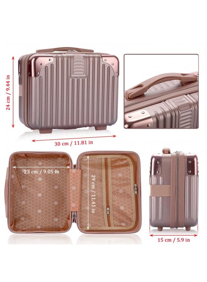 BSTKEY Portable Hard Shell Cosmetic Travel Case, Small Travel Hand Luggage with Elastic Band, Mini ABS Carrying Makeup Case Suitcase, Rose Gold